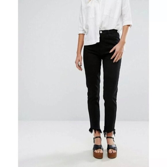 M.i.h Jeans Mimi High Rise Mom Jean With Raw Edge Black‎ Size 24 - Picture 1 of 8